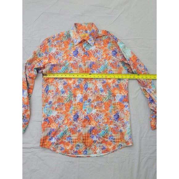 R. Lewis Orange Blue Contemporary Fit Size Large 100% Cotton Square Button Up - Picture 7 of 11